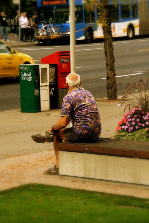 old man watching cars